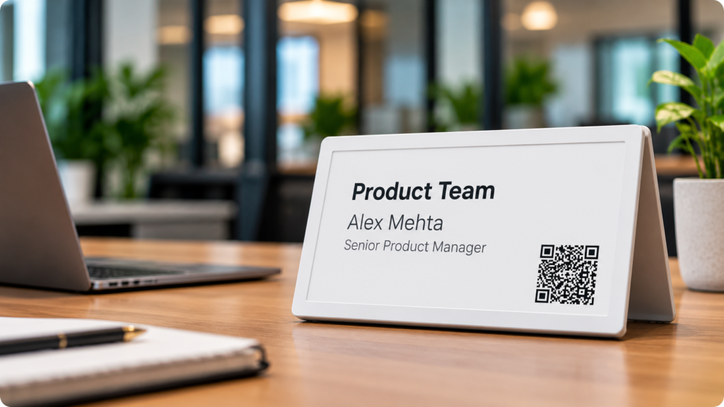 Product Team Desk Sign in Modern Office